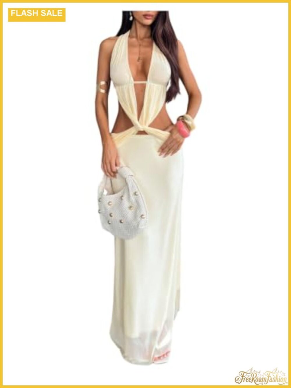 Women's Cutout Backless Maxi Dress Bodycon Halter Twist Knot Party